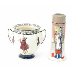 A Royal Doulton Isaac Walton ware two handled vase, 5.25ins, and a Doulton Faience vase decorated...