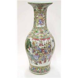 A 19th century Chinese famille rose vase, decorated with panels of warriors, 35ins...