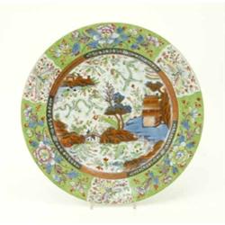 An 18th century Chinese export charger, with clobbered decoration, 14ins...