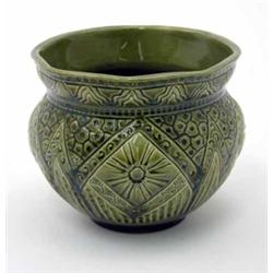 A Burmantofts jardiniere, with impressed geometric design and green glaze, impressed mark, Burman...
