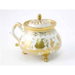 An early Meissen cream pot decorated in the Seuter workshop of Augsburg with three chinoiserie sc...