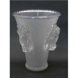 A Lalique vase, “Saint Emilion”, post-war, cat. ref 12-223, frosted glass with four moulded bird...