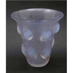 A Lalique glass vase, “Saint Francois”, pre-war, cat. ref 1055, opalescent glass, tapering shape,...