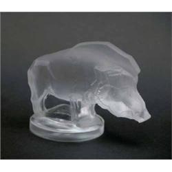 A Lalique glass model of a wart-hog, “Sanglier”, pre-war, cat. ref 1157, frosted glass, on circul...