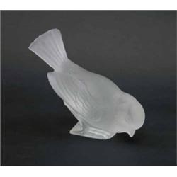 A Lalique glass model of a bird, “Moineau Hardi”, pre-war, cat. ref 1150, frosted glass, engraved...