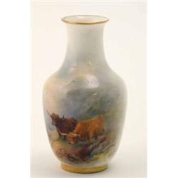 A Royal Worcester vase painted by Harry Stinton, baluster-shaped, painted with highland cattle an...