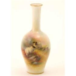A Royal Worcester vase painted by Ernest Barker, ovoid with cylindrical neck, painted with two ra...