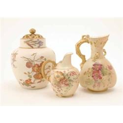 A Royal Worcester pot pourri vase, baluster shape with gilded and enamelled floral decoration, pi...