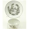 Image 1 : A Worcester tea bowl and saucer, after Robert Hancock, printed in black with figures and garden s...