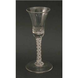 A George III opaque-twist drinking glass, with bell bowl and double-series opaque-twist stem, cir...