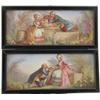 Image 1 : A pair of 19th century rectangular ceramic plaques, painted with scenes of romantic dalliance aft...