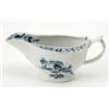 Image 1 : An early Lowestoft sauceboat, moulded with foliate cartouches and painted in underglaze blue with...