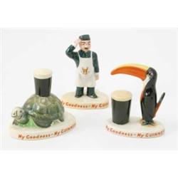 Three Carltonware Guinness advertising ornaments, toucan, tortoise and man with apron, largest 4i...