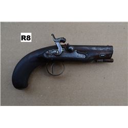 R8--- ANTIQUE STATUS -- T Mortimer pocket pistol .50 cal, 3.5" twist barrel. Engraved, fitted with s