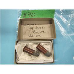 LOT 2 RNDS OBSOLETE DOMINION .44 HENRY RIMFIRE AMMO