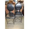 Image 1 : PAIR OF BLACK LEATHER AND METAL STOOLS