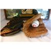 Image 2 : BASEBALL SHADOW BOX AND TWO HARDBALL GLOVES AND CANADIANS BASEBALL