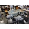 Image 1 : WROUGHT IRON DESIGNER GLASS TOP TABLE AND FOUR CHAIRS