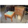 Image 1 : TWO DRAWER NIGHTSTAND AND LEATHER TOP FOOSTSTOOL