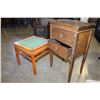 Image 2 : TWO DRAWER NIGHTSTAND AND LEATHER TOP FOOSTSTOOL