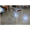 Image 2 : BRASS AND WOOD GLASSTOP SOFA TABLE