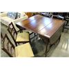 Image 2 : VINTAGE WALNUT GATELEG TABLE WITH LEAF AND FOUR CHAIRS