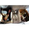 Image 1 : TWO BOXES OF FIGURES AND METAL TEAPOT AND GLASS AND CHINA