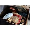 Image 2 : TWO BOXES OF FIGURES AND METAL TEAPOT AND GLASS AND CHINA