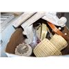 Image 2 : BOX AND TRAY OF SMALL INSTRUMENTS AND GLASS BOTTLES AND VINTAGE KITCHEN ITEMS