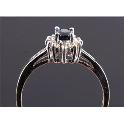 14K White Gold Blue Sapphire and Diamond Ring