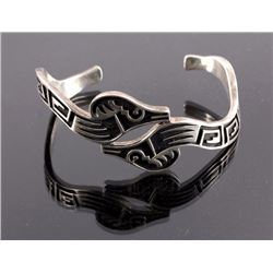 Signed Navajo Sterling Silver Ram Head Bracelet