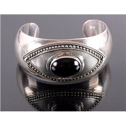 Navajo Sterling Silver Onyx Bracelet Cuff