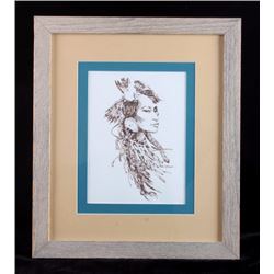 Charley Bear Original Framed Pen and Ink Drawing