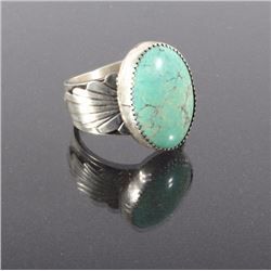 Navajo Sterling Silver & Turquoise Engraved Ring