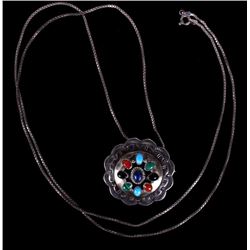 Navajo Multi-Stone Concho Pendant Necklace