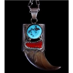 Navajo Bear Claw Turquoise Coral Sterling Necklace
