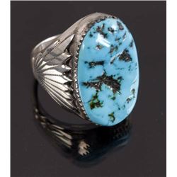 Signed Zuni Sterling Silver & Turquoise Ring