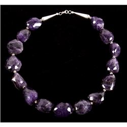 Necklace of Large Faceted Amethyst & Sterling