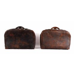 Two Antique Genuine Cowhide Leather Suitcases
