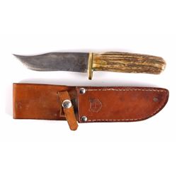 Hefty Stag Handle Bowie Knife w/ Scabbard