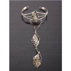 Ornate Silver Floral Slave Chain Bracelet