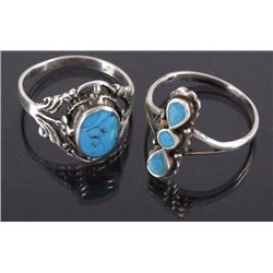 2 Petite Navajo Sterling Silver & Turquoise Rings