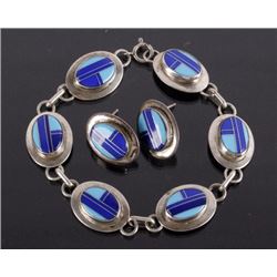 Zuni Inlaid Mulitstone & Silver Bracelet & Earring