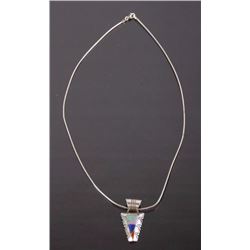Signed Navajo Silver & Multistone Pendant Necklace