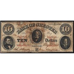 1854 $10 The Bank of Chester South Carolina Obsolete Note - Internal Tear