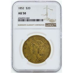 1852 $20 Liberty Head Double Eagle Gold Coin NGC AU50