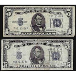 Lot of (2) 1934D $5 Silver Certificate Notes