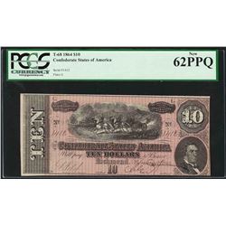 1864 $10 Confederate States of America Note T-68 PCGS New 62PPQ