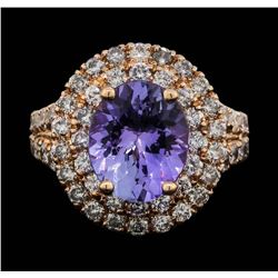 14KT Rose Gold 3.20ct Tanzanite and Diamond Ring