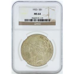 1923 $1 Peace Silver Dollar Coin NGC MS64